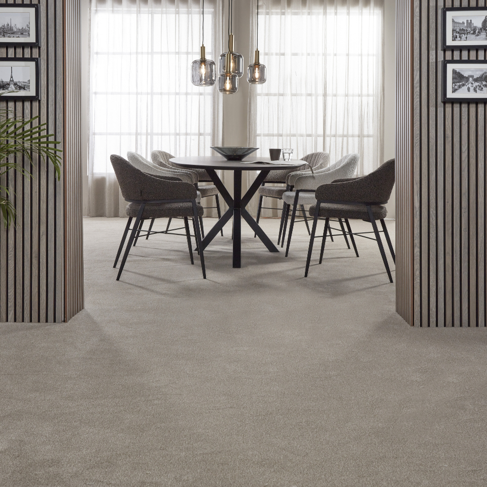 Adelaide twist pile carpet displayed in a dining room