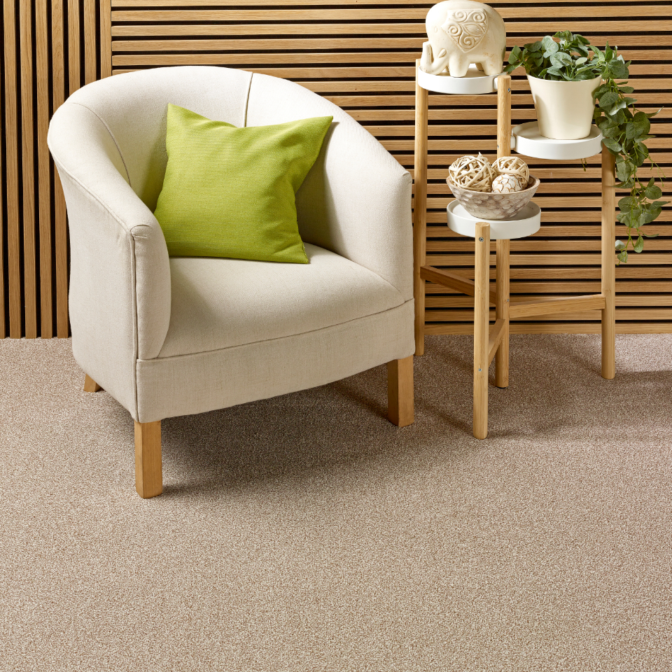 Caerphilly twist pile carpet with a tasteful table and chair