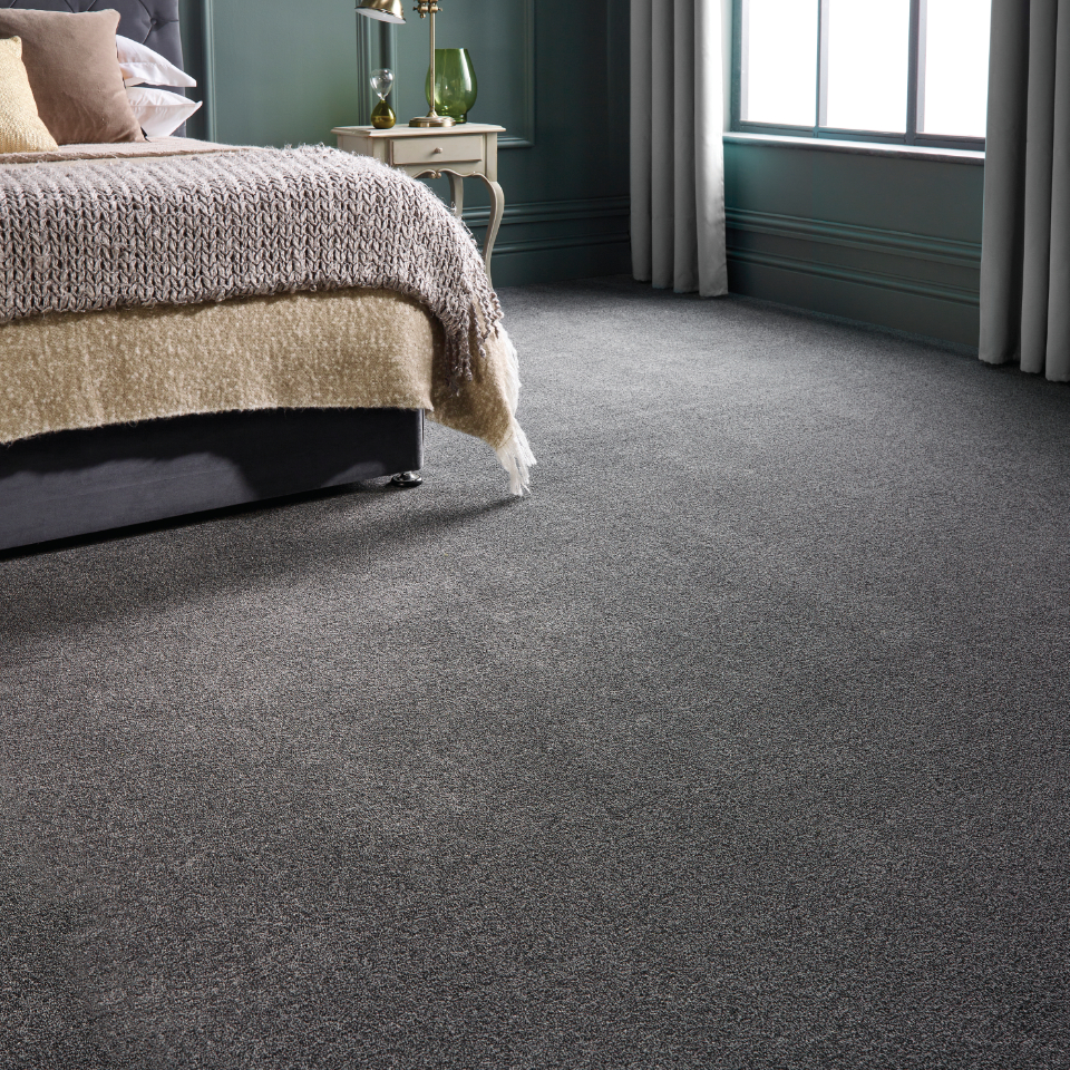 St Davids twist pile carpet in a bedroom with bed decor