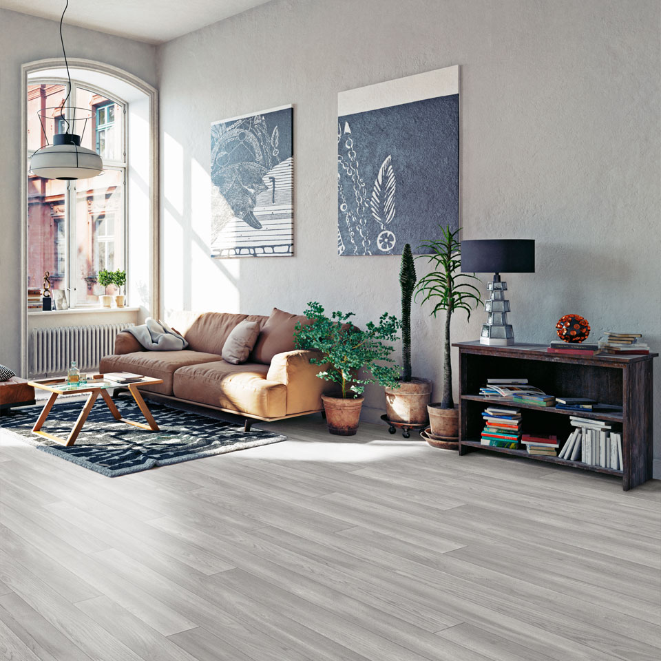 Wood effect vinyl in open, spacious, cosy living room