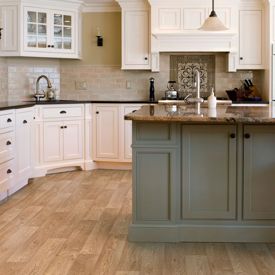 Wood effect vinyl in modern kitchen